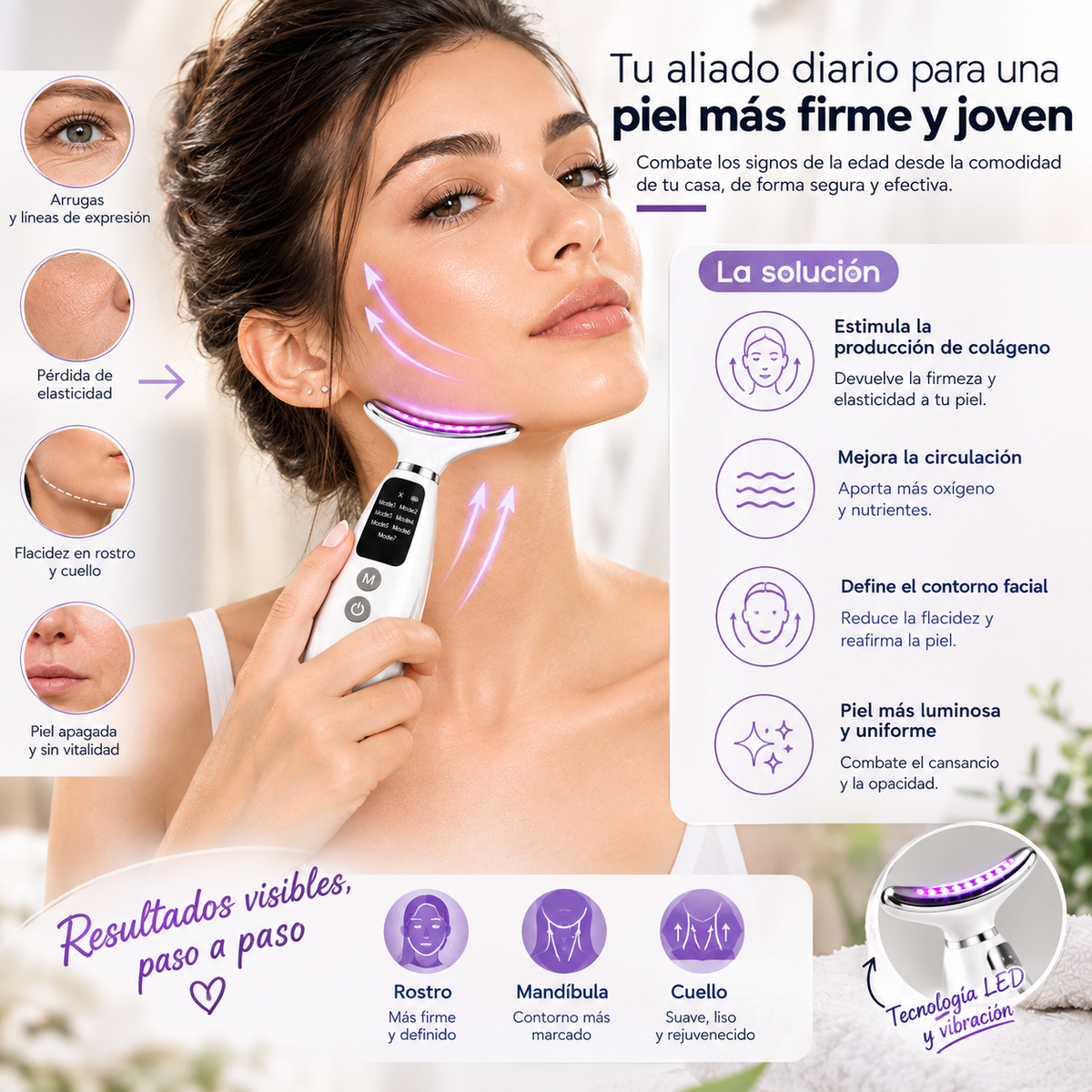 Masajeador Facial y de Cuello con Luz LED
