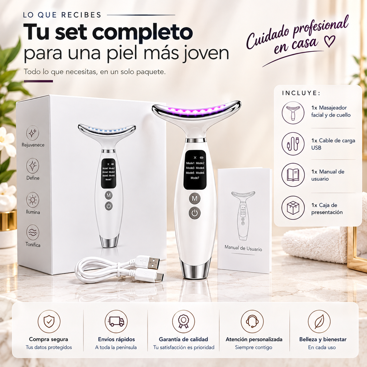 Masajeador Facial y de Cuello con Luz LED